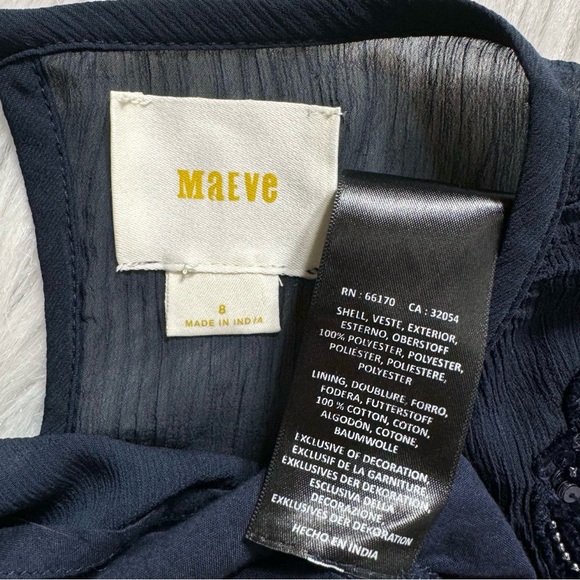 Anthropologie Embellished Beaded Sequin Floral Embroidered Navy Peplum Blouse - Picture 13 of 14